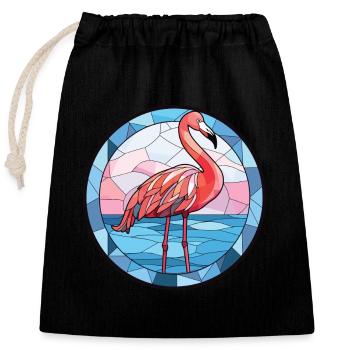 Flamingo Bunte Aquarell-Tierillustration - Verschließbarer Geschenkbeutel aus Baumwolle (25x30cm) - Schwarz - Vorne