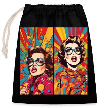 funny pop art women - Sac cadeau en coton avec cordon (25 x 30 cm) - noir - Devant