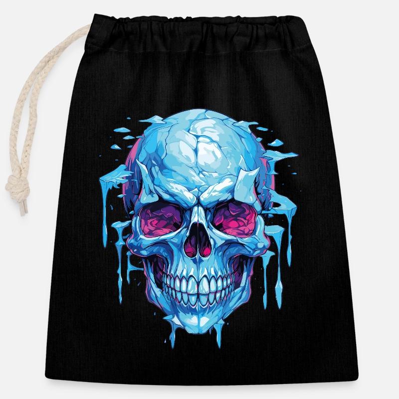 Neon Eis Schädelkunst - Closable cotton gift bag (25x30cm) - black