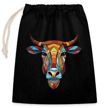 Cow Colorful Watercolor Animal Pet Illustration - Closable cotton gift bag (25x30cm) - black - Front