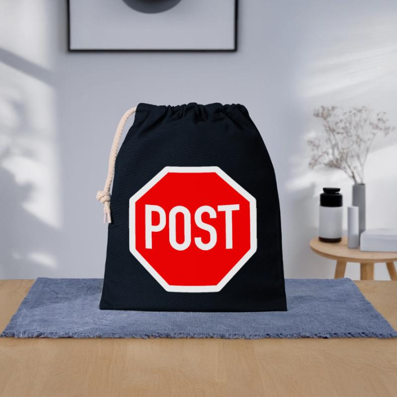 stop oder post? Verschließbarer Geschenkbeutel aus Baumwolle (25x30cm)