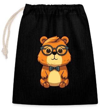 Biber trägt Brille Cartoon Kawaii Illustration - Verschließbarer Geschenkbeutel aus Baumwolle (25x30cm) - Schwarz - Vorne