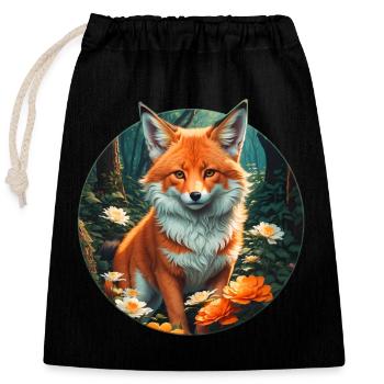 Fuchs im Blütenrausch Wald - Verschließbarer Geschenkbeutel aus Baumwolle (25x30cm) - Schwarz - Vorne