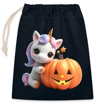 cute unicorn leaning on pumpkin halloween - Closable cotton gift bag (25x30cm) - navy - Front