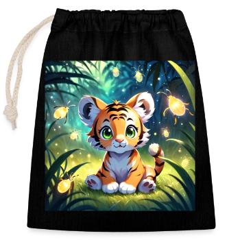 Mignon bébé tigre - Sac cadeau en coton avec cordon (25 x 30 cm) - noir - Devant