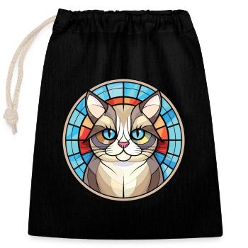 Illustration à l’aquarelle colorée de race de chat de Birmanie - Sac cadeau en coton avec cordon (25 x 30 cm) - noir - Devant