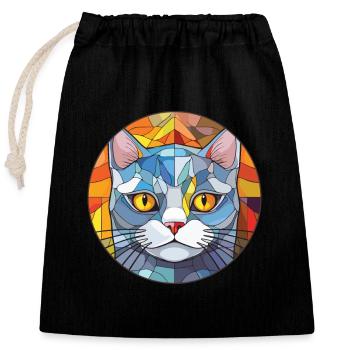 Chat d’argent britannique coloré aquarelle pour animaux de compagnie Cartoon - Sac cadeau en coton avec cordon (25 x 30 cm) - noir - Devant