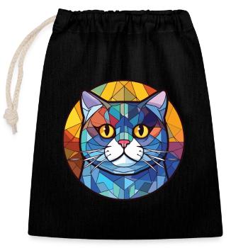 British Shorthair Cat Coloré Aquarelle Dessin Animé - Sac cadeau en coton avec cordon (25 x 30 cm) - noir - Devant
