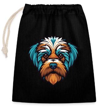 Bichon Yorkie chien race aquarelle Illustration - Sac cadeau en coton avec cordon (25 x 30 cm) - noir - Devant
