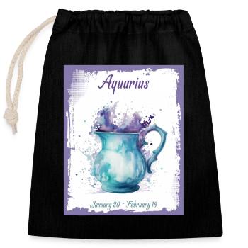 Signes du zodiaque à l’aquarelle : Verseau le Béa d’eau - Sac cadeau en coton avec cordon (25 x 30 cm) - noir - Devant