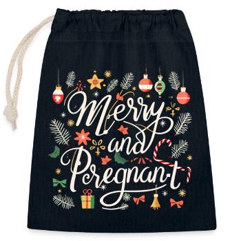 Merry And Pregnant at Christmas - Closable cotton gift bag (25x30cm) - navy - Front