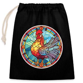 Chicken Colorful Watercolor Animal Illustration - Closable cotton gift bag (25x30cm) - black - Front