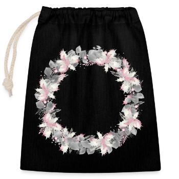 silver-coloured wreath of eucalyptus and holly - Closable cotton gift bag (25x30cm) - black - Front