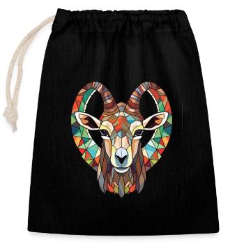 Goat Colorful Watercolor Animal Pet Illustration - Closable cotton gift bag (25x30cm) - black - Front