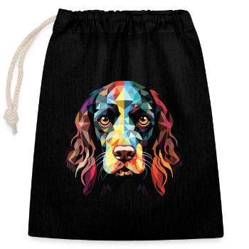 Alpine Spaniel Dog Breed Watercolor Illustration - Closable cotton gift bag (25x30cm) - black - Front