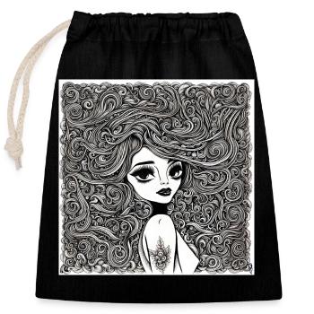 Coiffure #1 - Sac cadeau en coton avec cordon (25 x 30 cm) - noir - Devant
