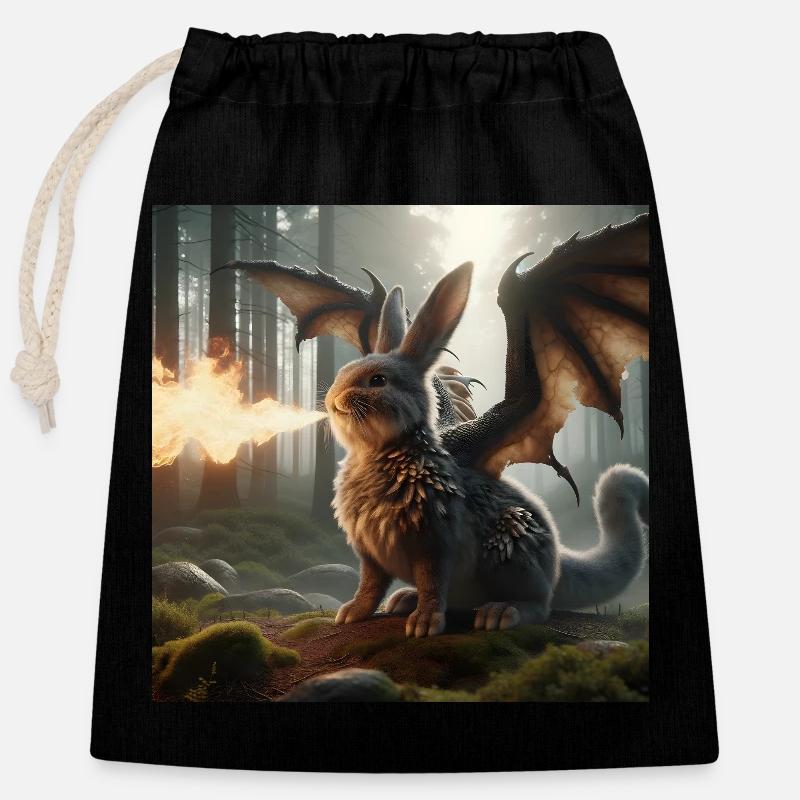 Fire Breathing Bunny Dragon #06 - Closable cotton gift bag (25x30cm) - black