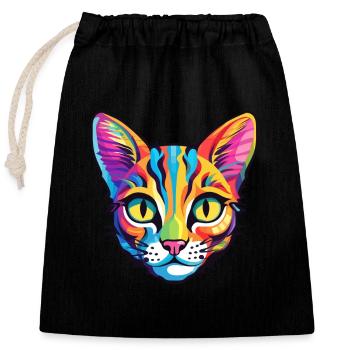 Bambino Cat Breed Aquarelle Cartoon Kawaii Pet - Sac cadeau en coton avec cordon (25 x 30 cm) - noir - Devant