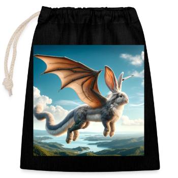Dragon lapin volant #02 - Sac cadeau en coton avec cordon (25 x 30 cm) - noir - Devant