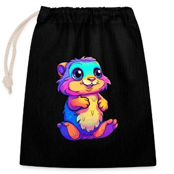 Gopher Colorful Watercolor Cartoon Kawaii Animal - Closable cotton gift bag (25x30cm) - black - Front