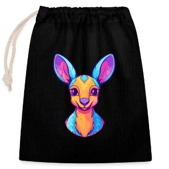 Kangourou Aquarelle Colorée Dessin Animé Kawaii Animal - Sac cadeau en coton avec cordon (25 x 30 cm) - noir - Devant