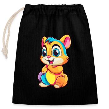 Chipmunk Aquarelle Colorée Dessin Animé Kawaii Animal - Sac cadeau en coton avec cordon (25 x 30 cm) - noir - Devant