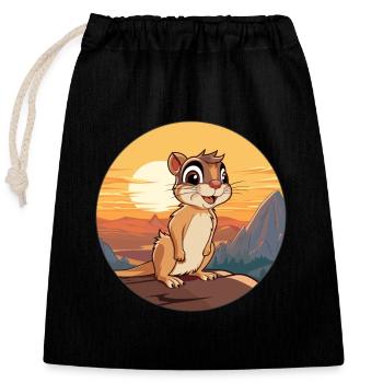 Chipmunk Aquarelle Colorée Dessin Animé Kawaii Animal - Sac cadeau en coton avec cordon (25 x 30 cm) - noir - Devant