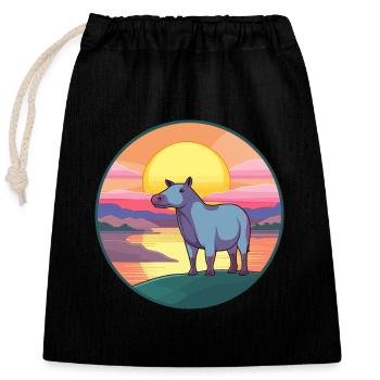 Tapir Aquarelle Colorée Dessin Animé Kawaii Animal - Sac cadeau en coton avec cordon (25 x 30 cm) - noir - Devant