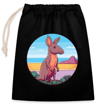 Aardvark Watercolor Cartoon Kawaii Clipart Animal - Closable cotton gift bag (25x30cm) - black - Front
