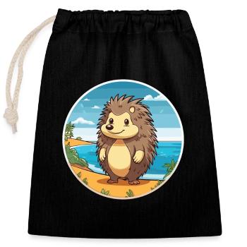 Igel Aquarell Karikatur Kawaii Clipart Tier - Verschließbarer Geschenkbeutel aus Baumwolle (25x30cm) - Schwarz - Vorne