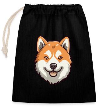 Akita Inu Dog Breed Cartoon Kawaii Illustration - Closable cotton gift bag (25x30cm) - black - Front