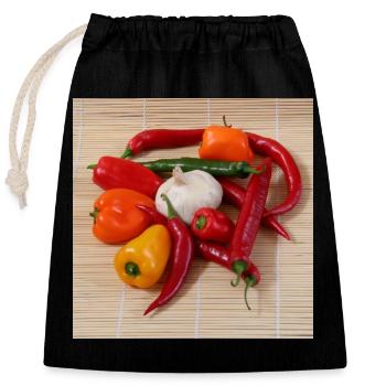 CHILI’s-Runde - Verschließbarer Geschenkbeutel aus Baumwolle (25x30cm) - Schwarz - Vorne