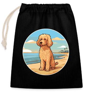 Goldendoodle Hund Rasse Cartoon Kawaii Clipart Hund - Verschließbarer Geschenkbeutel aus Baumwolle (25x30cm) - Schwarz - Vorne