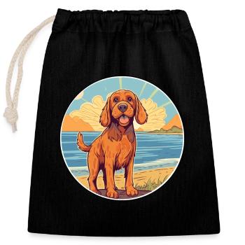 Stichelhaar chien race dessin animé Kawaii Clipart chien - Sac cadeau en coton avec cordon (25 x 30 cm) - noir - Devant