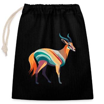 Antilope Aquarelle Colorée Dessin Animé Kawaii Animal - Sac cadeau en coton avec cordon (25 x 30 cm) - noir - Devant