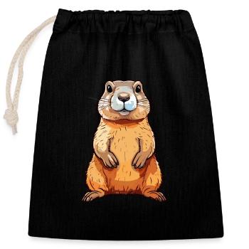 Gopher Colorful Watercolor Cartoon Kawaii Animal - Closable cotton gift bag (25x30cm) - black - Front