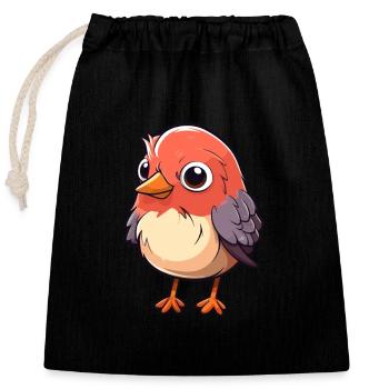 Cuckoo Cute Cartoon Kawaii Watercolor Animal Pet - Closable cotton gift bag (25x30cm) - black - Front