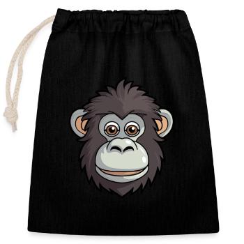 Baboon Cute Cartoon Kawaii Watercolor Animal Pet - Closable cotton gift bag (25x30cm) - black - Front