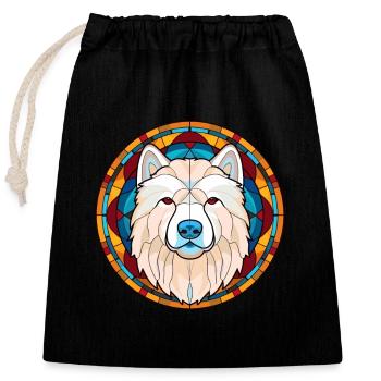 Samoyed Dog Stained Glass Colorful Cartoon Kawaii - Closable cotton gift bag (25x30cm) - black - Front