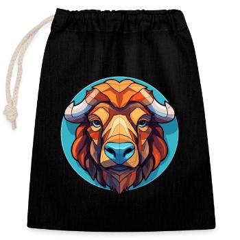Bison-Buntglas-Cartoon-Kawaii-Tier - Verschließbarer Geschenkbeutel aus Baumwolle (25x30cm) - Schwarz - Vorne