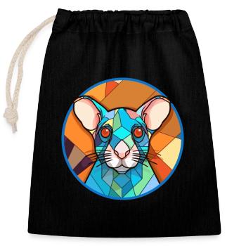 Ratten-Buntglas-Cartoon-Kawaii-Tier - Verschließbarer Geschenkbeutel aus Baumwolle (25x30cm) - Schwarz - Vorne