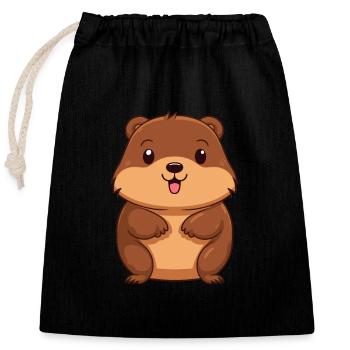 Biber Niedlich Glücklich Kawaii Cartoon Clipart Tier - Verschließbarer Geschenkbeutel aus Baumwolle (25x30cm) - Schwarz - Vorne