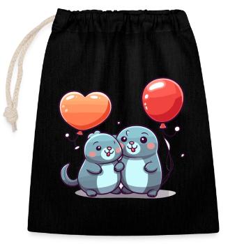 Sceaux kawaii dessin animé animal de compagnie jouant avec des ballons - Sac cadeau en coton avec cordon (25 x 30 cm) - noir - Devant