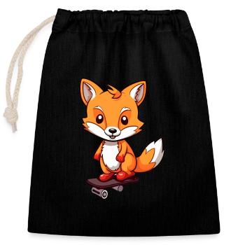 Lustiger Fuchs Kawaii Cartoon Haustier spielt Skateboard - Verschließbarer Geschenkbeutel aus Baumwolle (25x30cm) - Schwarz - Vorne
