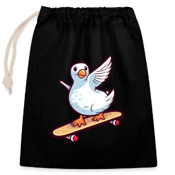 Lustige Taube Kawaii Cartoon Haustier spielt Skateboard - Verschließbarer Geschenkbeutel aus Baumwolle (25x30cm) - Schwarz - Vorne