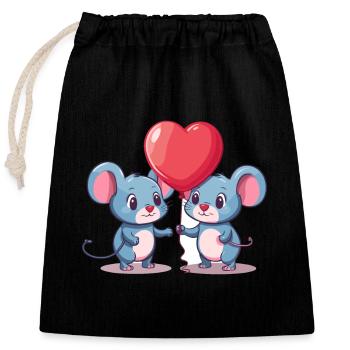 Maus Kawaii Cartoon Haustier spielt mit Luftballons - Verschließbarer Geschenkbeutel aus Baumwolle (25x30cm) - Schwarz - Vorne