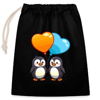 pingouins kawaii dessin animé animal de compagnie jouant avec des ballons - Sac cadeau en coton avec cordon (25 x 30 cm) - noir - Devant