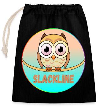 SLACKLINE EULEN - VOGEL - Verschließbarer Geschenkbeutel aus Baumwolle (25x30cm) - Schwarz - Vorne