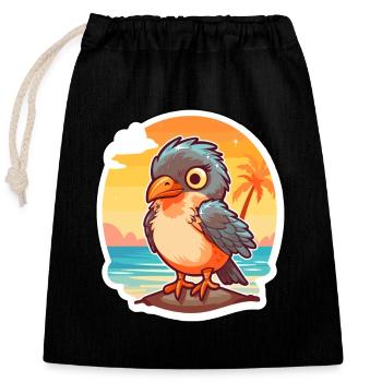 Cuckoo Funny Cartoon Kawaii Beach Illustration - Closable cotton gift bag (25x30cm) - black - Front