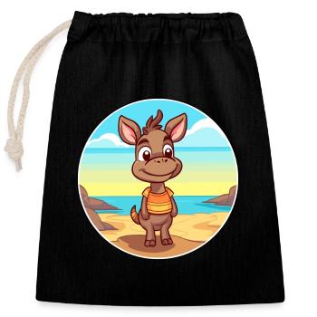 Bongo Aquarell Cartoon Kawaii Clipart Tier - Verschließbarer Geschenkbeutel aus Baumwolle (25x30cm) - Schwarz - Vorne